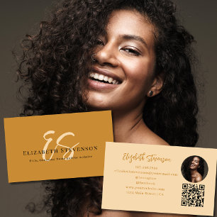 Skript-Monogramm QR-Code-Foto Tan Braun Weiblich Visitenkarte