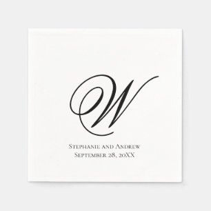 Skript-Monogramm Schwarz Weiß Elegante Hochzeit Serviette