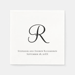 Skript-Monogramm Schwarz Weiß Elegante Hochzeitsse Serviette