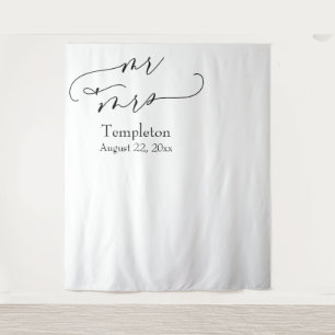 Skript Mr & Mrs linksbündiger Foto-Hintergrund Wandteppich