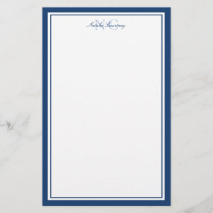 Skript Navy Blue Two Border Monogram Vertikal Briefpapier