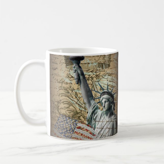 Skript-patriotisches New- Yorkfreiheitsstatue Tasse (Links)