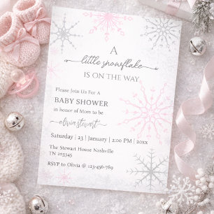 Skript rosa Schneeflocke Winter Baby Shower Einladung