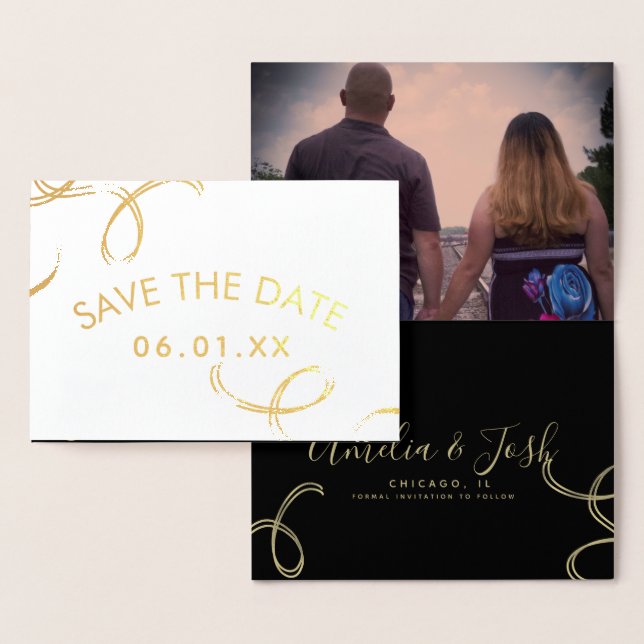 Skript Save the Date Foto Imitate Swirl Schwarzes  Folienkarte (Anzeige)
