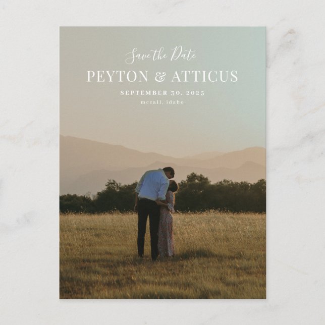 Skript-Schriftart Vertikales Foto Save the Date Po Ankündigungspostkarte (Vorderseite)