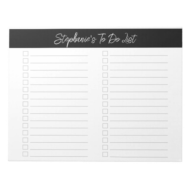 Skript Schwarz & Grau 8,5x11 Zweispaltige Checklis Notizblock (Vorderseite)