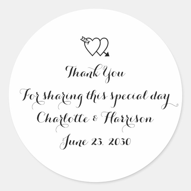 Skript Schwarz-weiße Herzen Hochzeitsgeschenk Gefa Runder Aufkleber (Vorderseite)