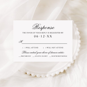 Skript-Serifen-Schwarz-Weiß-Hochzeitsmenüwahl RSVP Karte