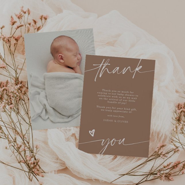 Skript Tan Brown Babyparty Dankeskarten  Einladung (Von Creator hochgeladen)