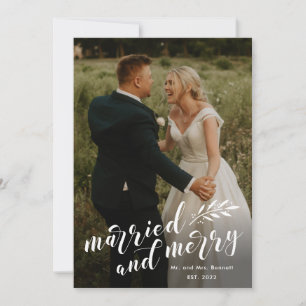 Skript Verheiratet und Fröhliche Hochzeitsfoto Wei Feiertagskarte