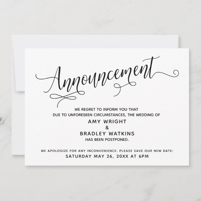 Skript verzögern Hochzeitsankündigung Einladung (Vorderseite)