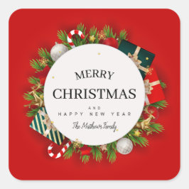 Skript Weihnachtsgeschenke und Familiensignatur Quadratischer Aufkleber