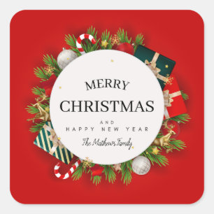 Skript Weihnachtsgeschenke und Familiensignatur Quadratischer Aufkleber