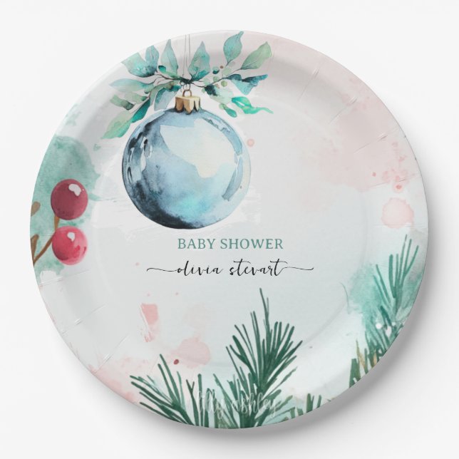 Skript Winter Weihnachten Junge Baby Shower  Pappteller (Vorderseite)