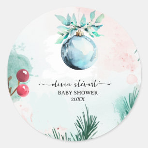 Skript Winter Weihnachten Junge Baby Shower Runder Aufkleber