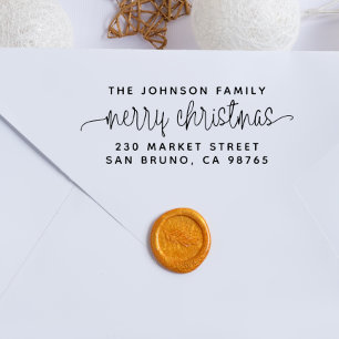 Skriptbriefe Frohe Weihnachten und Familienname Gummistempel