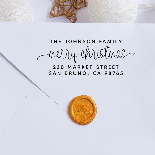 Skriptbriefe Frohe Weihnachten und Familienname Gummistempel (Rubber Stamp Mock-up)