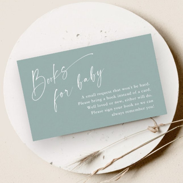 Skriptbücher für eine neutrale Baby-Dusche Begleitkarte (Modern script gender neutral sage green baby shower books for baby enclosure card.)