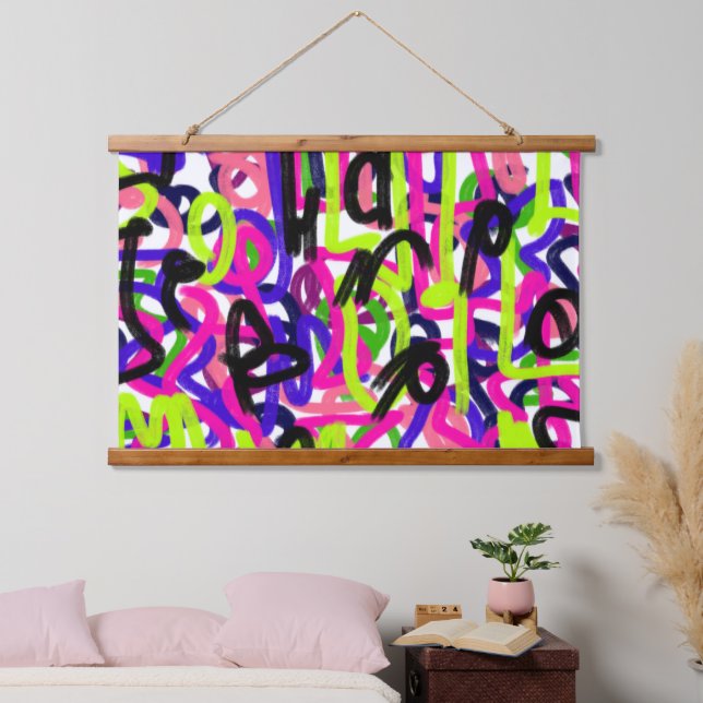 Skripte in Farben Wandteppich Mit Holzrahmen (Schlafzimmer)