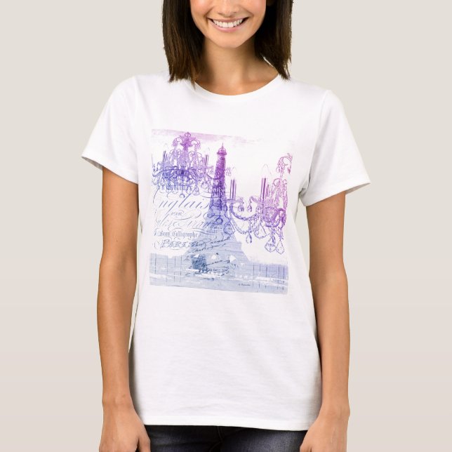 Skripte lila Kronleuchter Paris eiffel Turm T-Shirt (Vorderseite)