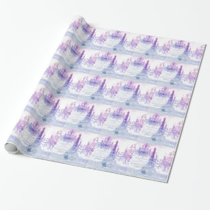 Skripte violetter Kronleuchter Paris Eiffelturm Geschenkpapier