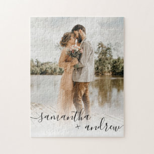 Skriptelegante Foto-Typografie Hochzeit halten Sak Puzzle