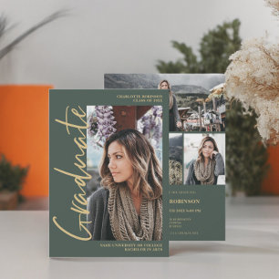 Skriptgrün smaragdfarbener Foto Abschluss Einladung