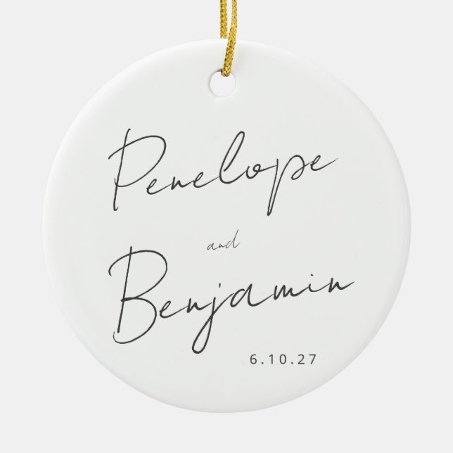 Skripthandschrift Schwarz-weißes Hochzeitsszenario Keramik Ornament (Vorne)