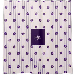 Skriptinitialen Blush & Violet Streifen, Blume Duschvorhang