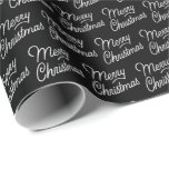 Skriptmuster Merry Christmas Wrapping Paper Geschenkpapier<br><div class="desc">Das moderne Script Black and White Christmas Wrapping Paper ist eine exquisite Option für die Winterurlaubsgeschenkverpackung. Es zeigt ein faszinierendes Skriptmuster, das anmutig "Frohe Weihnachten" Zauber. Der schwarze Hintergrund verleiht dem Hotel einen unverwechselbaren Flair, der sich perfekt für eine festliche Dekoration eignet. Dieses Verpackungspapier trägt zur Präsentation Ihrer Geschenke bei...</div>
