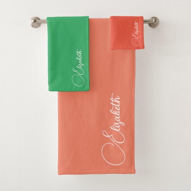 Skriptname Ändern Farben Lachs Orange Green Badhandtuch Set (Insitu)