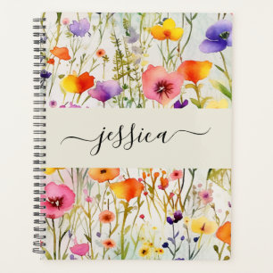 Skriptname für elegante Aquarellfarben-Wildblumen Planer