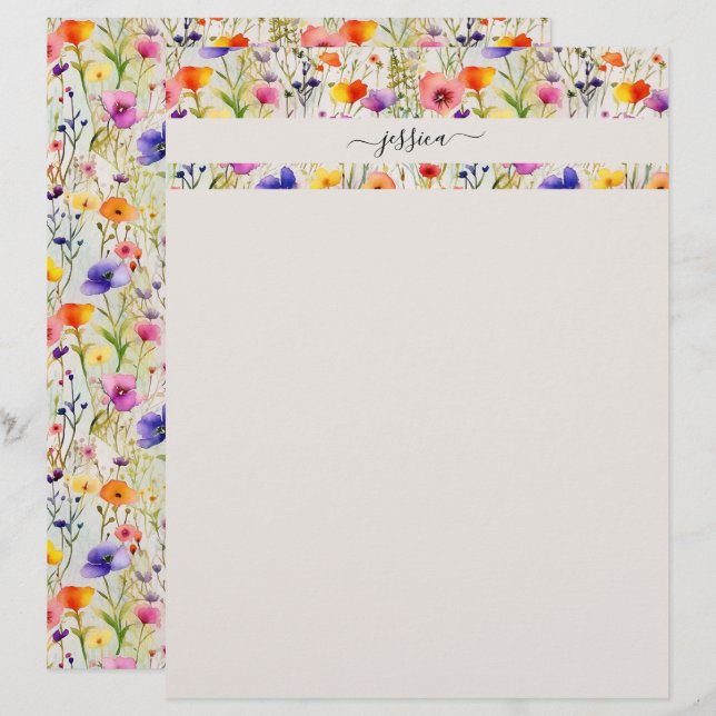 Skriptname für Elegante Wildblumen Briefbogen (Vorne/Hinten)