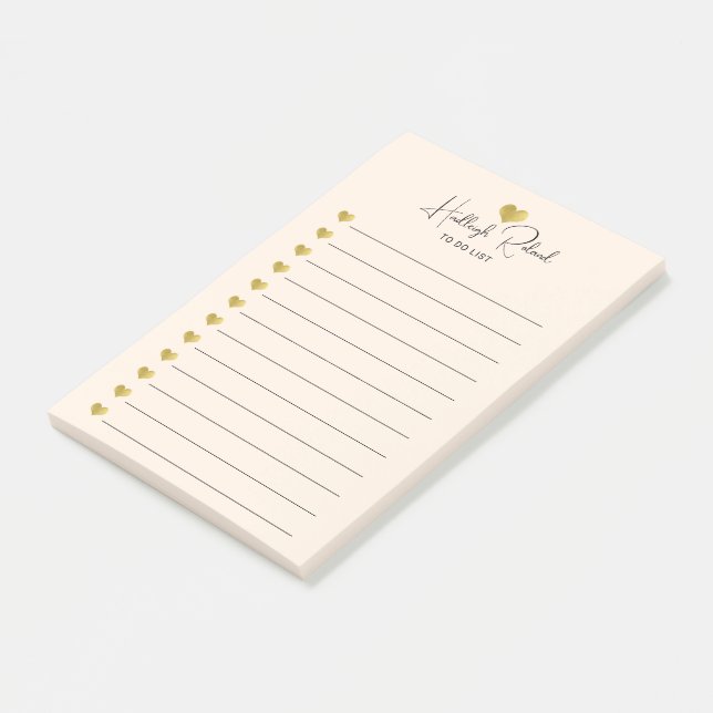 Skriptname Gold Herz Monogramm Pfirsich Post-it Klebezettel (angewinkelt)