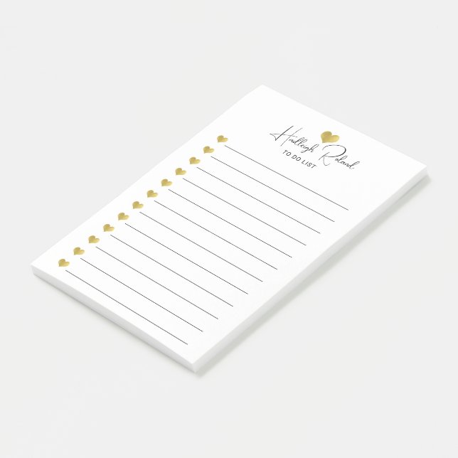 Skriptname Goldherz-Monogramm Post-it Klebezettel (angewinkelt)