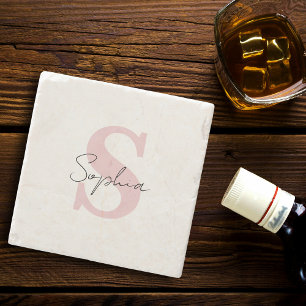 Skriptname mit rosa Monogramm personalisiert Steinuntersetzer
