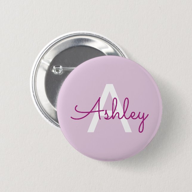 Skriptname & Monogramm | Magenta & Helllila Button (Vorne & Hinten)