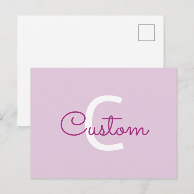 Skriptname & Monogramm | Magenta & Helllila Feiertagspostkarte (Vorne/Hinten)