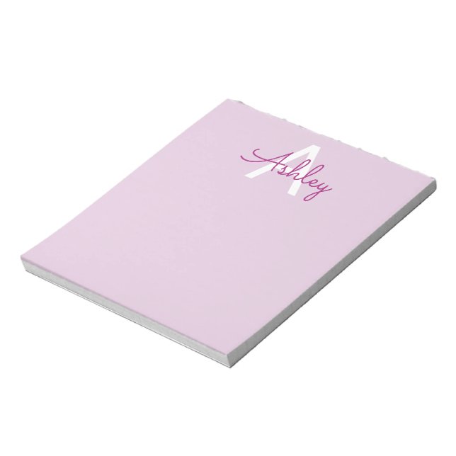 Skriptname & Monogramm | Magenta & Helllila Notizblock (Rotiert)