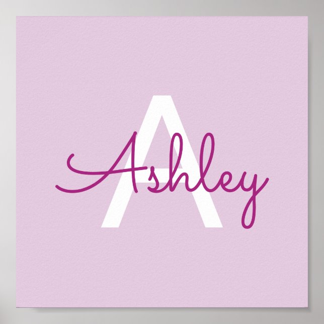 Skriptname & Monogramm | Magenta & Helllila Poster (Vorne)