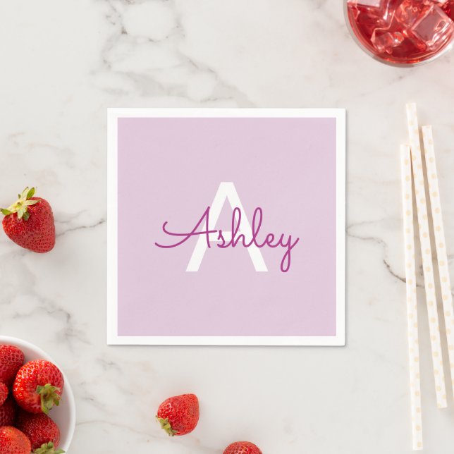 Skriptname & Monogramm | Magenta & Helllila Serviette (Beispiel)