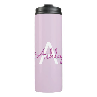 Skriptname & Monogramm | Magenta & Helllila Thermosbecher