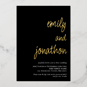 Skriptnamen QR Code Hochzeit Black Luxury Folieneinladung