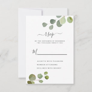Skriptrustikale Eukalyptus Wedding Response Card RSVP Karte