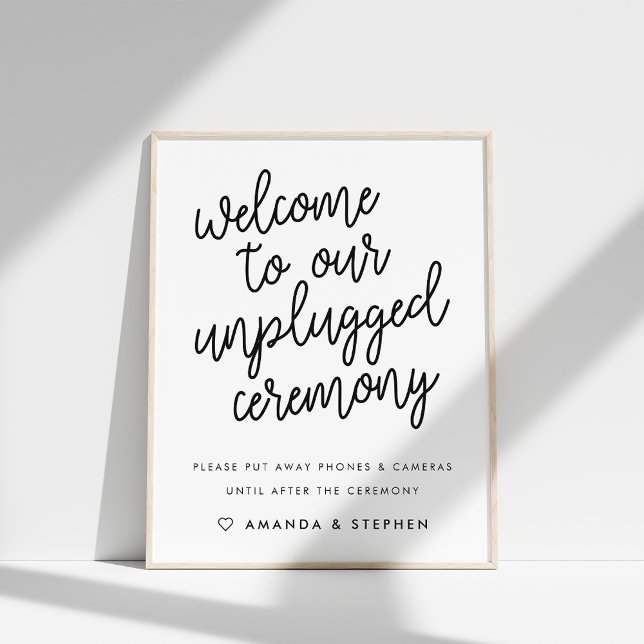 Skripttypografie Unplugged Wedding Ceremony Sign Poster (Von Creator hochgeladen)