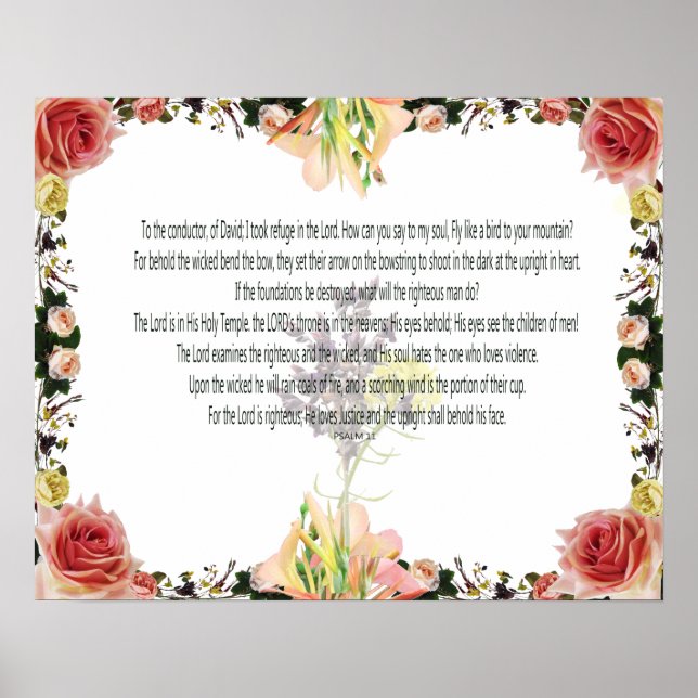 Skripture, Psalm 11, Colorful Flower Poster (Vorne)