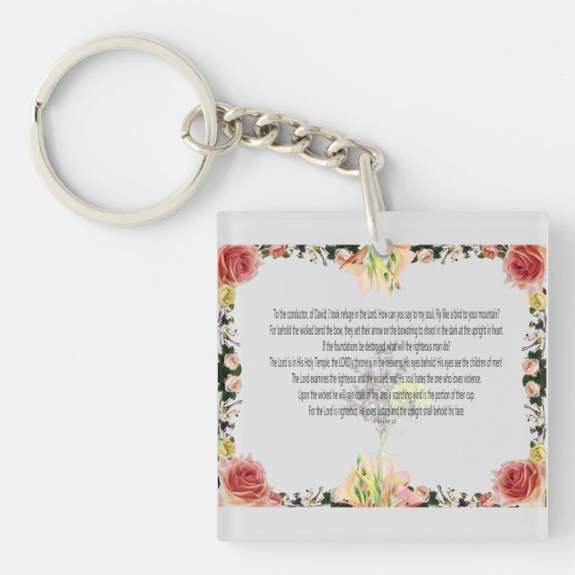Skripture, Psalm 11, Colorful Flower Schlüsselanhänger (Vorderseite)