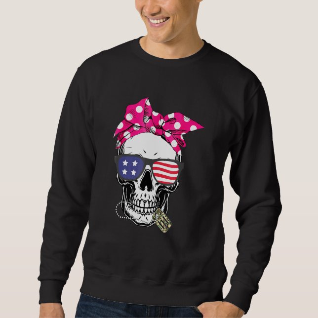 Skull American Flag Veteran Day Skeleton Militär Sweatshirt (Vorderseite)