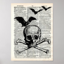 Skull and Bats Halloween Dictionary Art Print