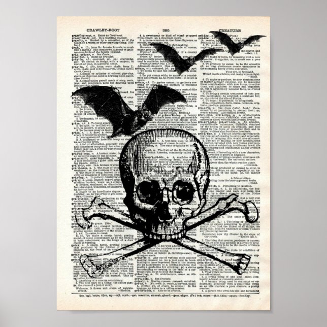 Skull and Bats Halloween Dictionary Art Print Poster (Vorne)